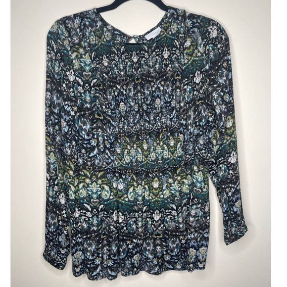 J.Jill Flowy Blouse With Key Hole Neck Stretch XS Paisley Long‎ Sleeve - Picture 1 of 3